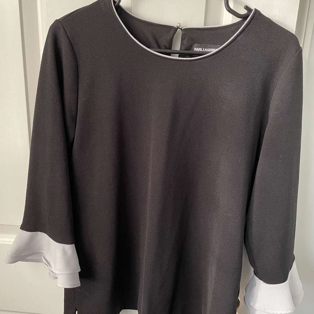 Karl Lageffeld Blak and white Ruffle 3/4 sleeves blouse size M